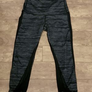 Black and Grey Cropped Leggings with Mesh Sides